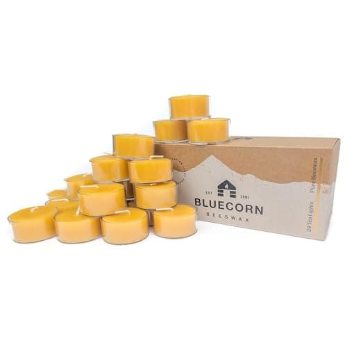 Bluecorn Beeswax Tea Light Candles, 24-Pack