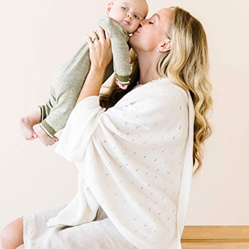 MakeMake Organics pointelle knit organic cotton baby blanket in ivory