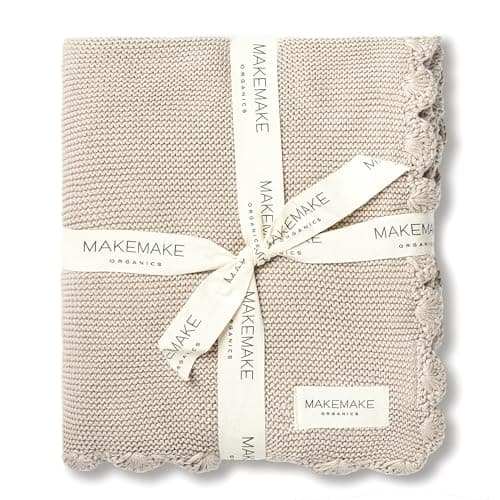 MakeMake Organics scalloped knit organic cotton baby blanket in beige