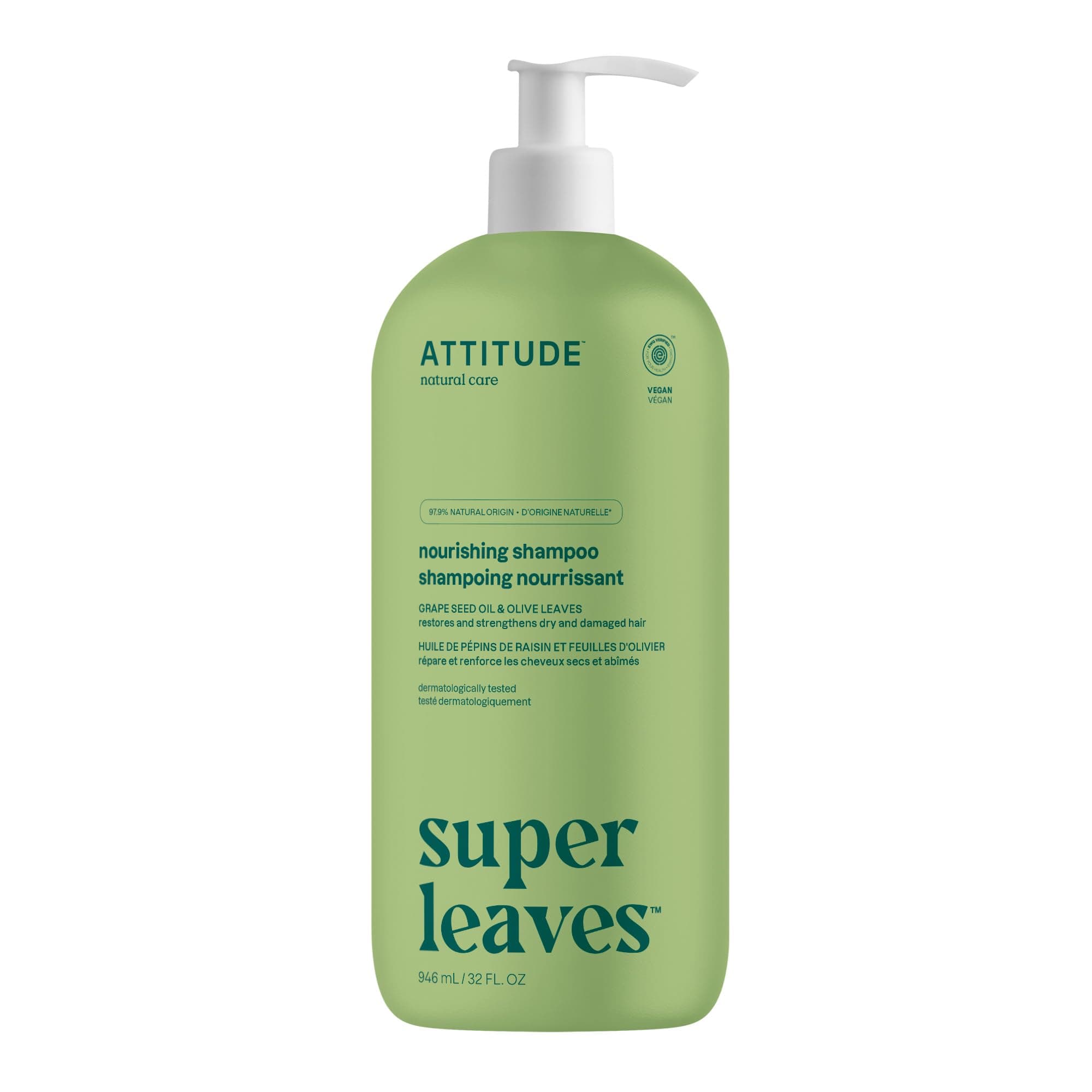 ATTITUDE Nourishing Hair Shampoo, Grapeseed Oil & Olive Leaves, 32 oz