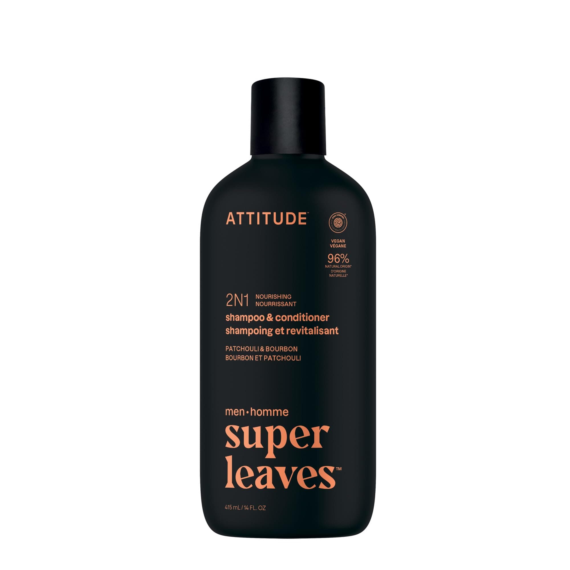 ATTITUDE Men's 2-in-1 Shampoo & Conditioner, Patchouli & Bourbon, 14 oz