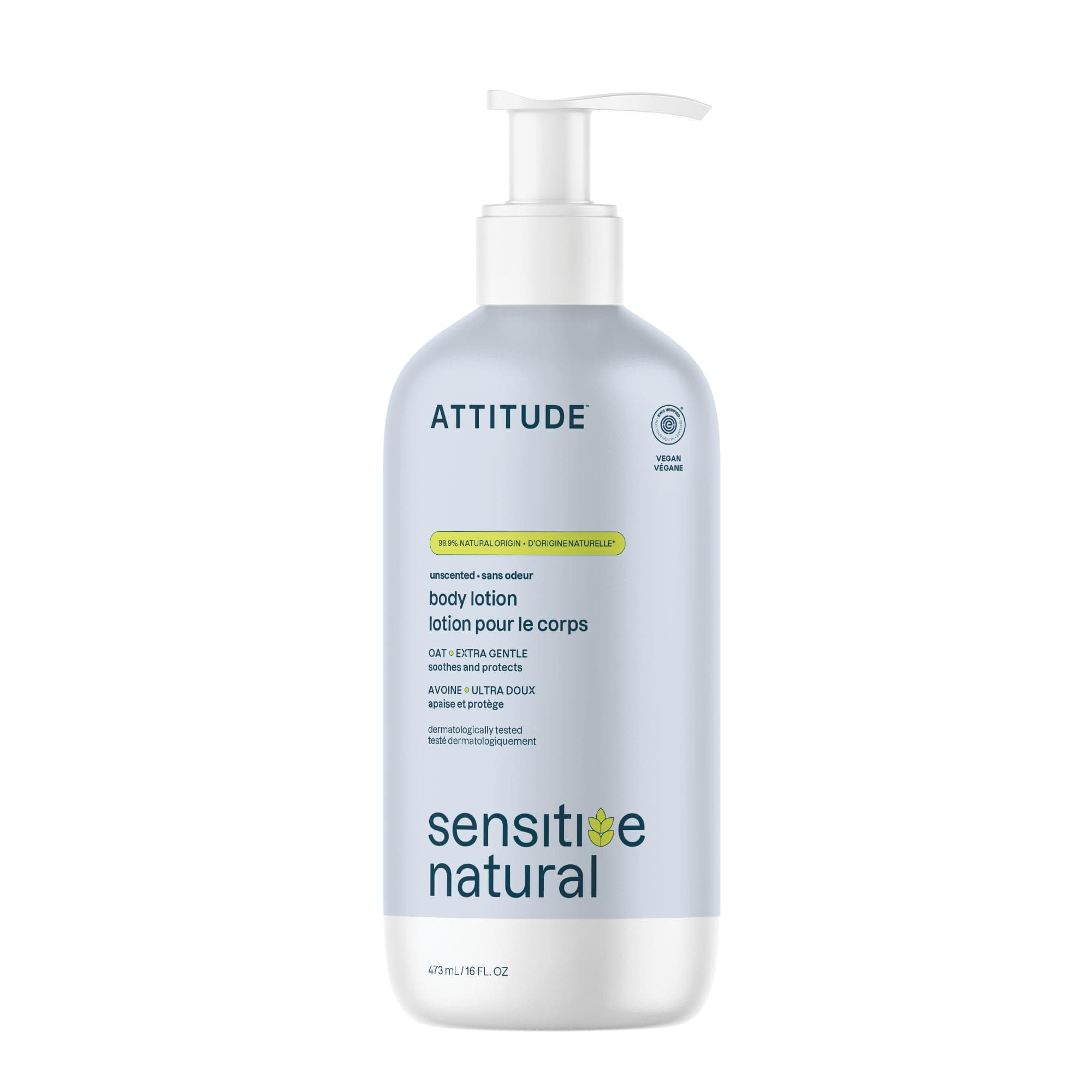 ATTITUDE Body Lotion for Sensitive Skin with Oat, Fragrance Free, 16 oz