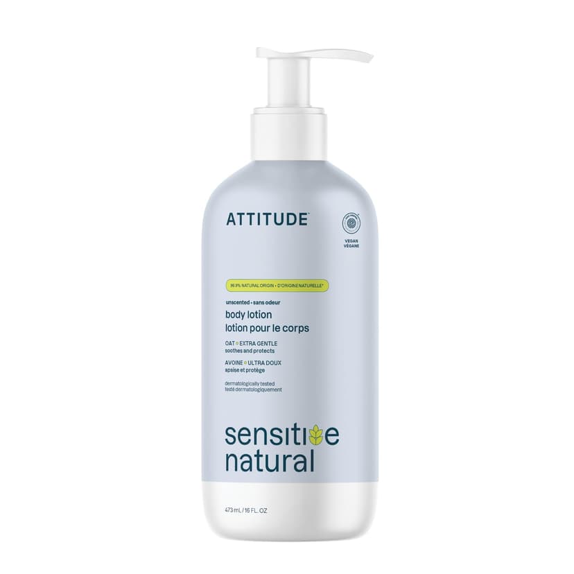 ATTITUDE Body Lotion for Sensitive Skin with Oat, Fragrance Free, 16 oz
