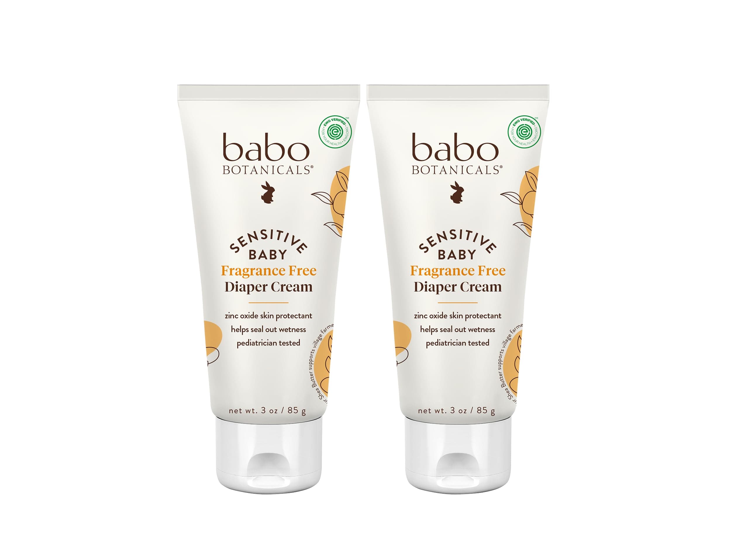 Babo Botanicals Sensitive Baby Diaper Cream, 25% Natural Zinc Oxide, Fragrance Free, 2-Pack