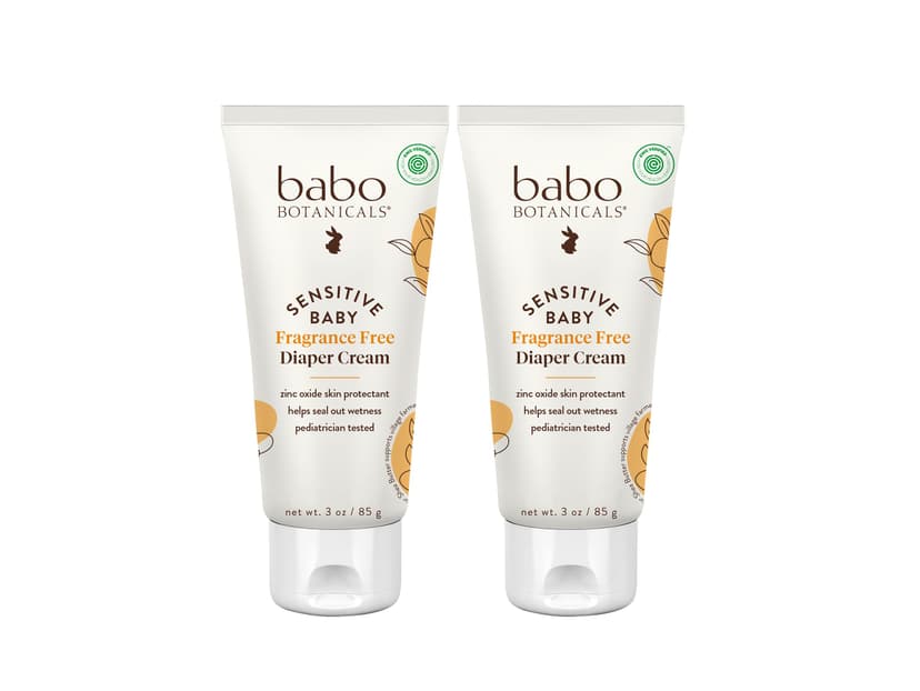 Babo Botanicals Sensitive Baby Diaper Cream, 25% Natural Zinc Oxide, Fragrance Free, 2-Pack
