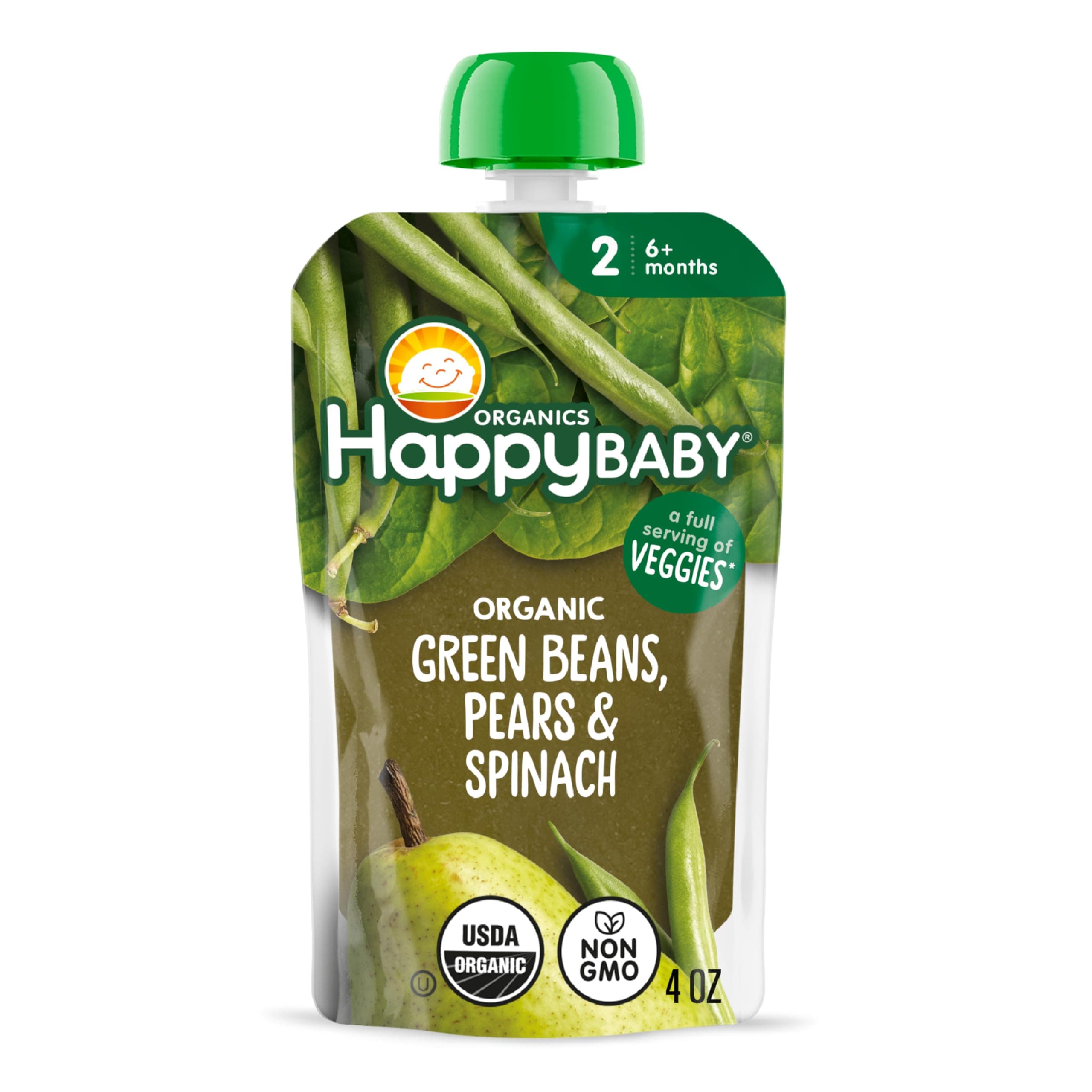 Happy Baby Organics Clearly Crafted Stage 2 Baby Food, Green Beans, Pears & Spinach, 4 oz