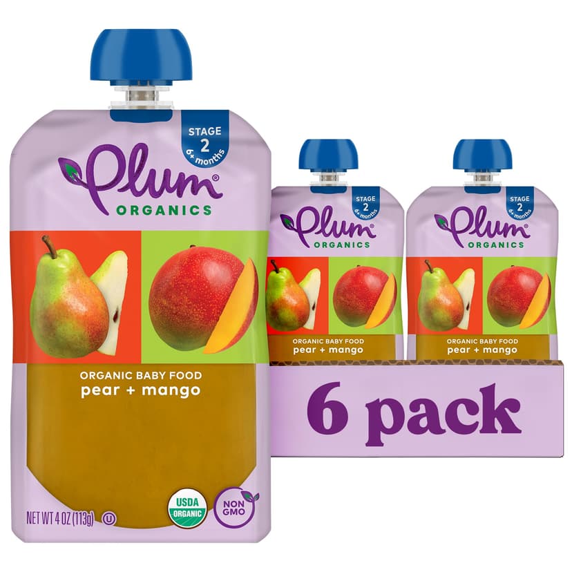 Plum Organics Stage 2 Organic Baby Food, Pear & Mango, 4 oz Pouch (Pack of 6)