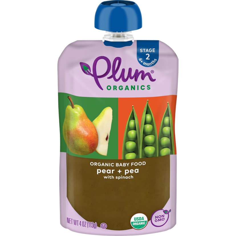 Plum Organics Stage 2 Organic Baby Food, Pear, Pea & Spinach, 4 oz Pouch (Pack of 6)