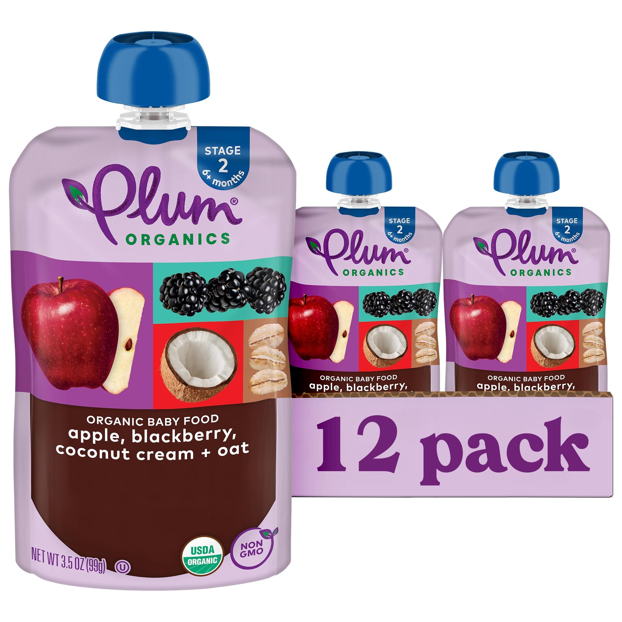 Plum Organics Stage 2 Organic Baby Food, Apple & Carrot, 4 oz Pouch (Pack of 12)