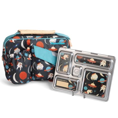 PlanetBox Rover Stainless Steel Bento Lunch Box Kit, 5 Compartments – Space Animals Edition